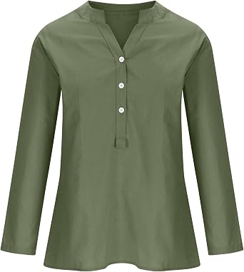 Linen Shirts for Women,Cotton Linen Button Down Shirt 2026 Spring Casual Long Sleeve Solid Color Shirts Loose Work Top