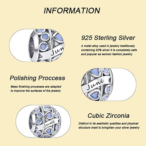 Miniatura 2 de EHEG Dijes de piedra natal de amor con corazón calado para pulseras y collares plata de ley 925 con circonita cúbica 5A regalos de joyería para