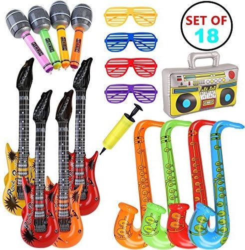 VN STORE 18pcs Inflatable Guitar Saxophone Microphone Party Bags Decorations Rock Star Set Inflatable Party Props (Random Color)