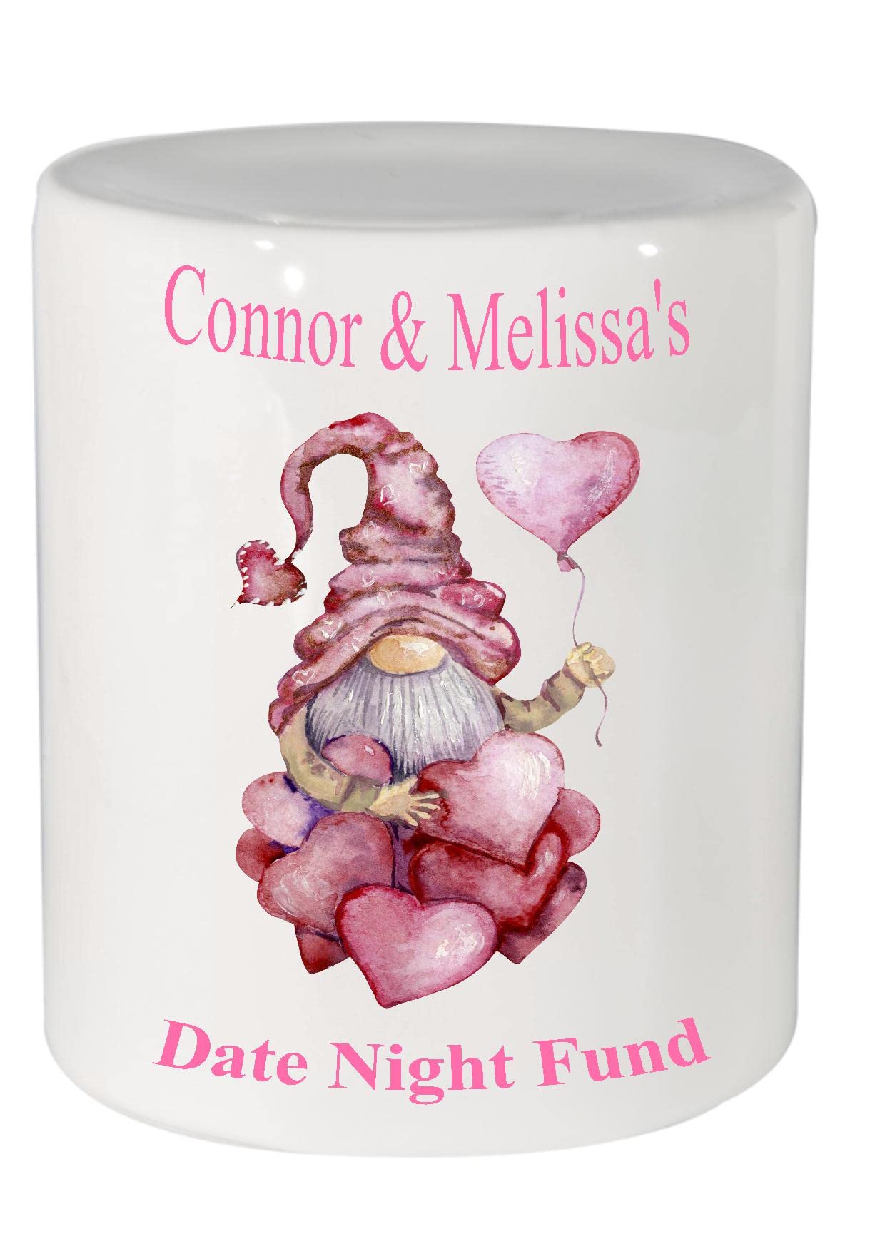 Danni Rose Personalised Date Night Fund Money Box, Piggy Bank, Pink, 9.5cm x 8cm, Couples Gift