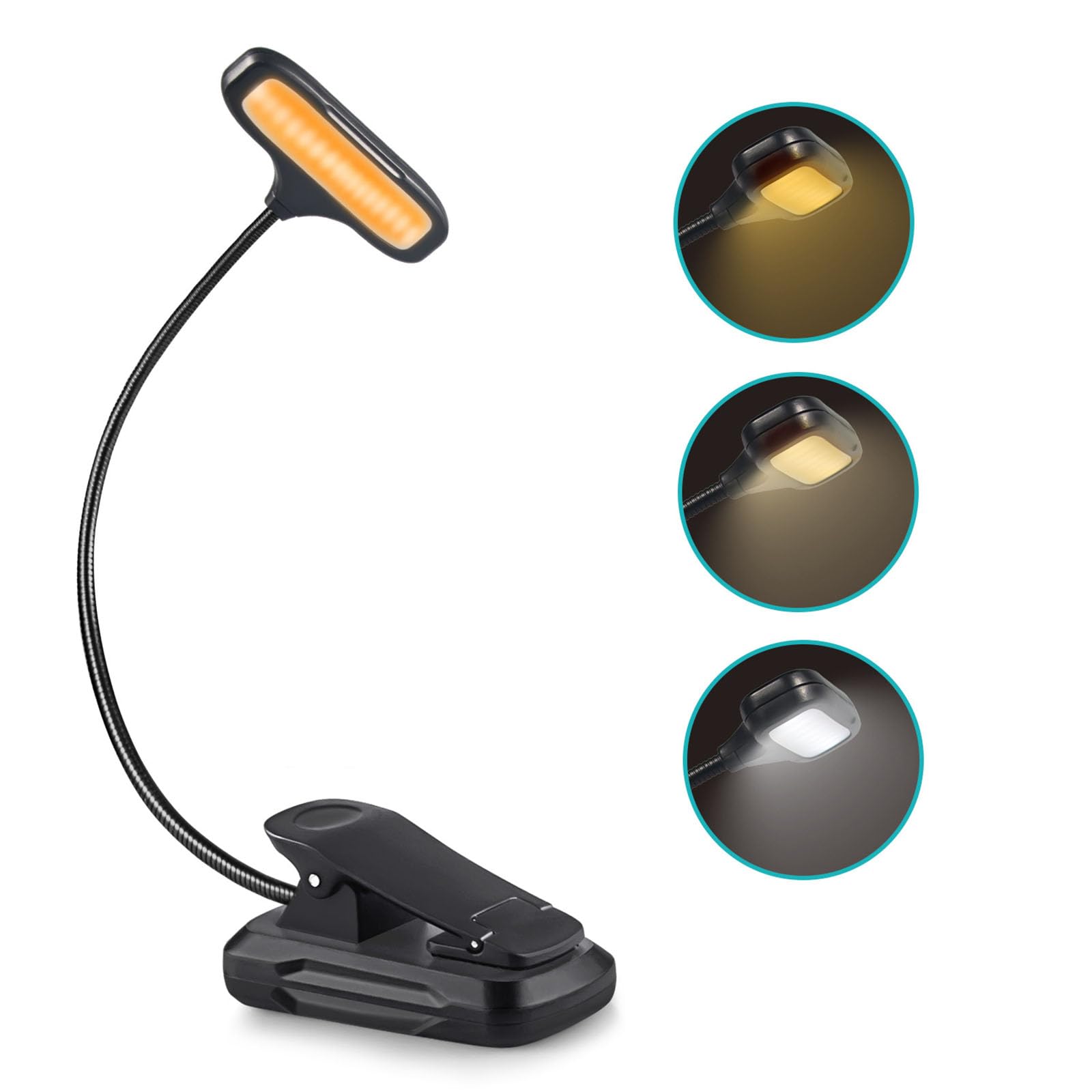 Book Light,Clip Light with Flexible Neck,USB Rechargeable Reading Light Clip on Book