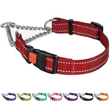 CollarDirect Reflective Martingale Collars for Dogs Training Chain Pet Choke Collar with Buckle Red Pink Mint Green Orange Blue Black Purple (L, Red)