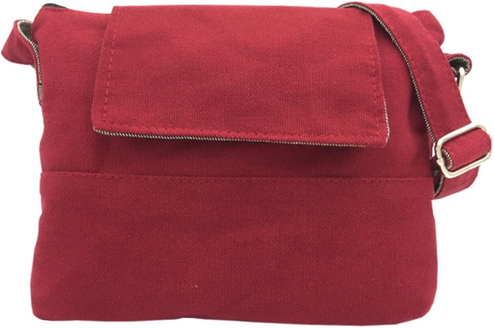La Derkia Girls Cute Simple Vintage Canvas Cross body Shoulder Messenger bag Collection Pockets Cellphone Pouch (Wine)