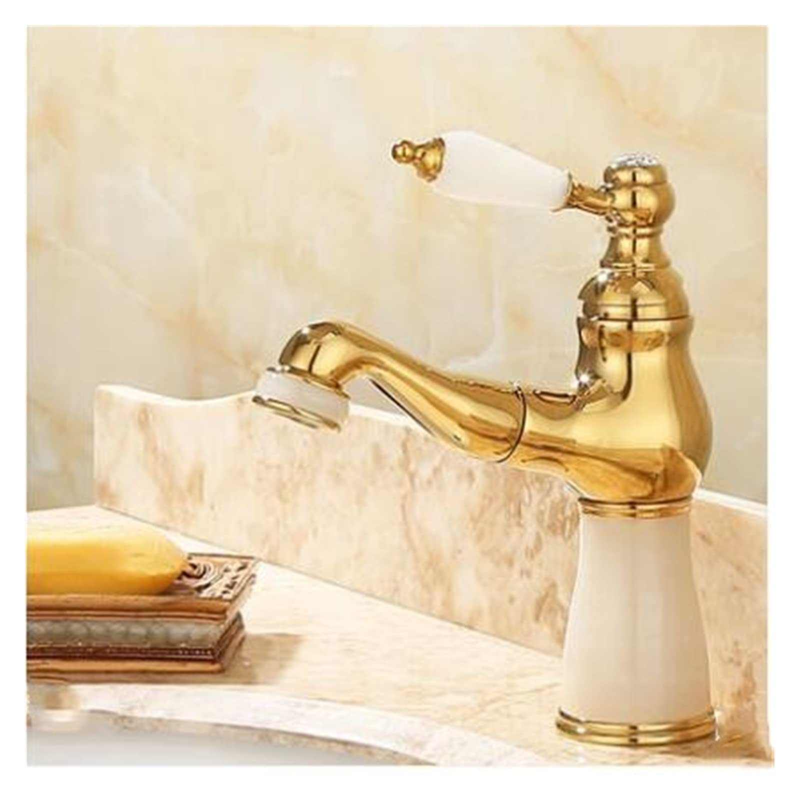 Mitigeur d'évier eau chaude et froide en jade blanc et laiton pour moderniser votre salle de bain