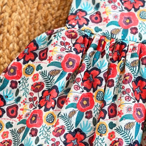 Image of Stanwells Kids Dress for Girls Heart Embroidery Pattern Knee Length Applique Kerala Ethnic Cotton Frock for Baby Girls Zipper Cap Sleeve Dress for Girls Cream & Red (6 Months - 7 Years)