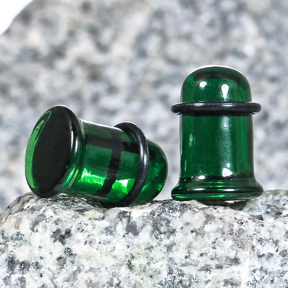 2 PCS Glass Ear Plugs Tunnels Gauges 1.6-16mm Pain-Free Dead Stretching Single Flared Ear Gauges Stretching Kit with Rubber O Rings Body Piercing Jewelry for Women Men