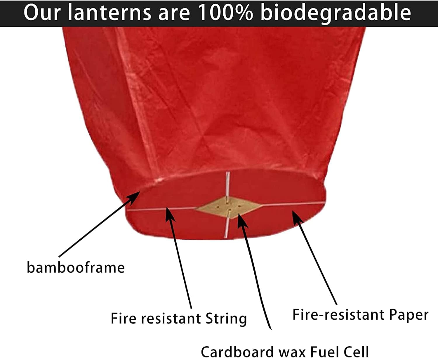 Sky Lanterns, 6 Pack Red Heart Shape Chinese Sky Lanterns, Eco Friendly, Biodegradable Resistant