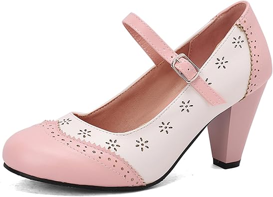 Alsoloveu Block Heels Oxford Mary Jane Women Round Closed Toe Saddle Pumps With Buckle Retro Work Dress Shoes