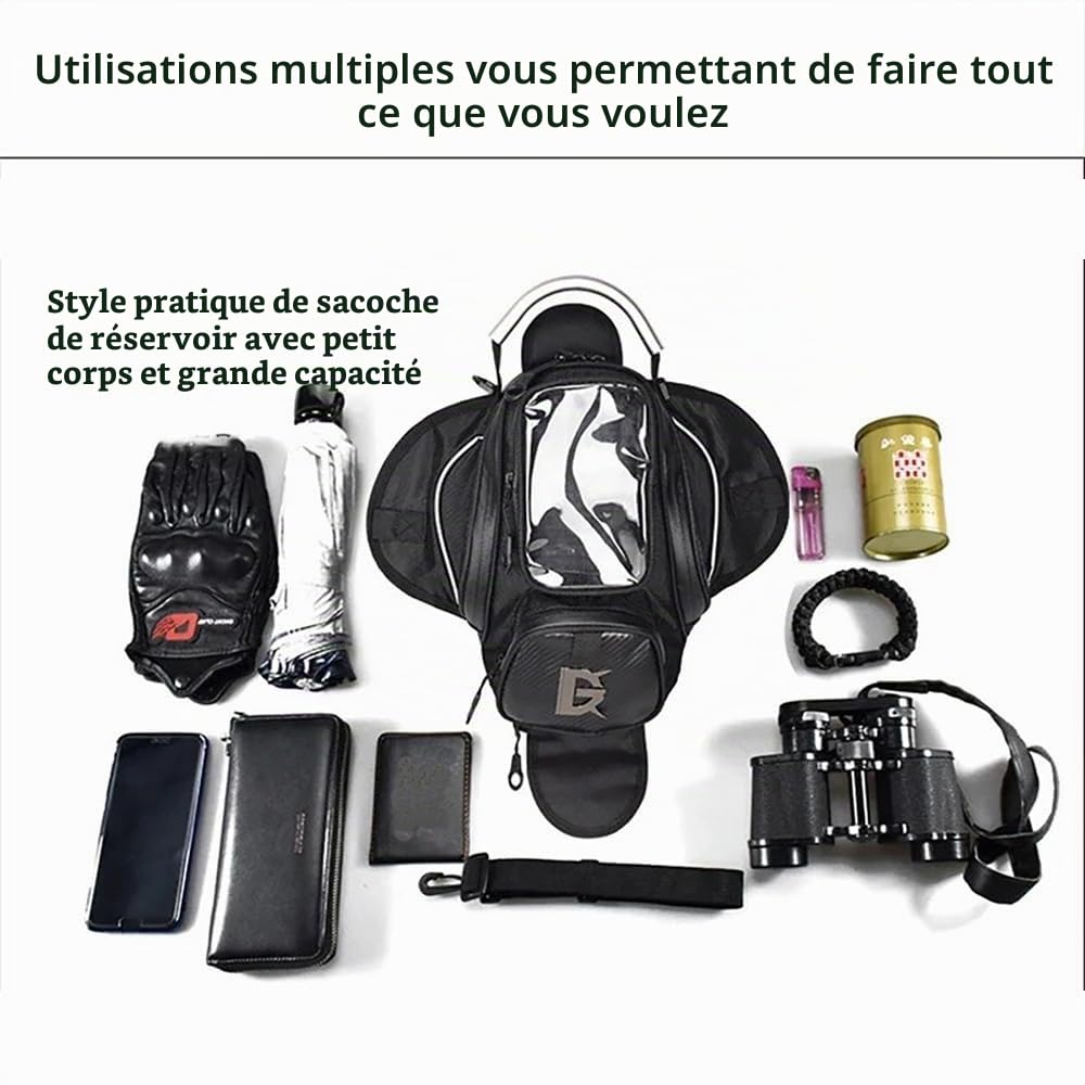 NEWFUN Sacoche Reservoir Moto, Sacoche de Moto en Oxford Noir avec Poche pour Téléphone Portable à écran Tactile, Convient à la Plupart des Motos