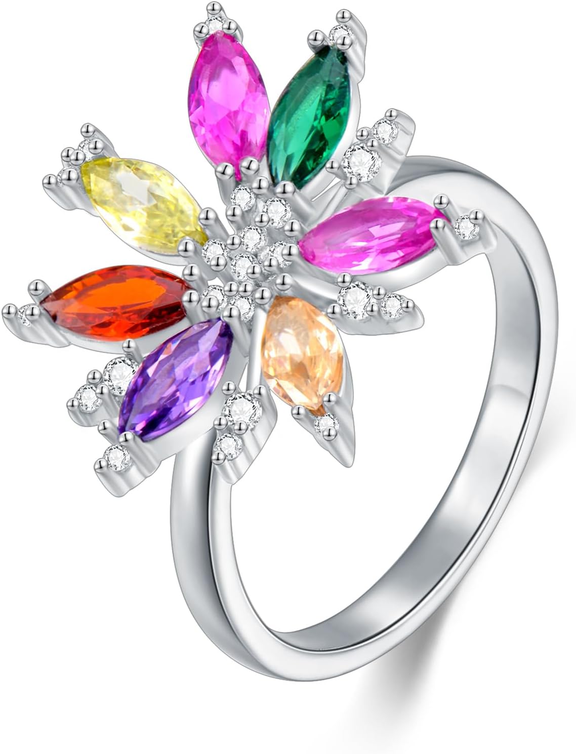 Flower Rings for Women 925 Sterling Silver Colored Gemstone Floral Rings for Mother Wife Her