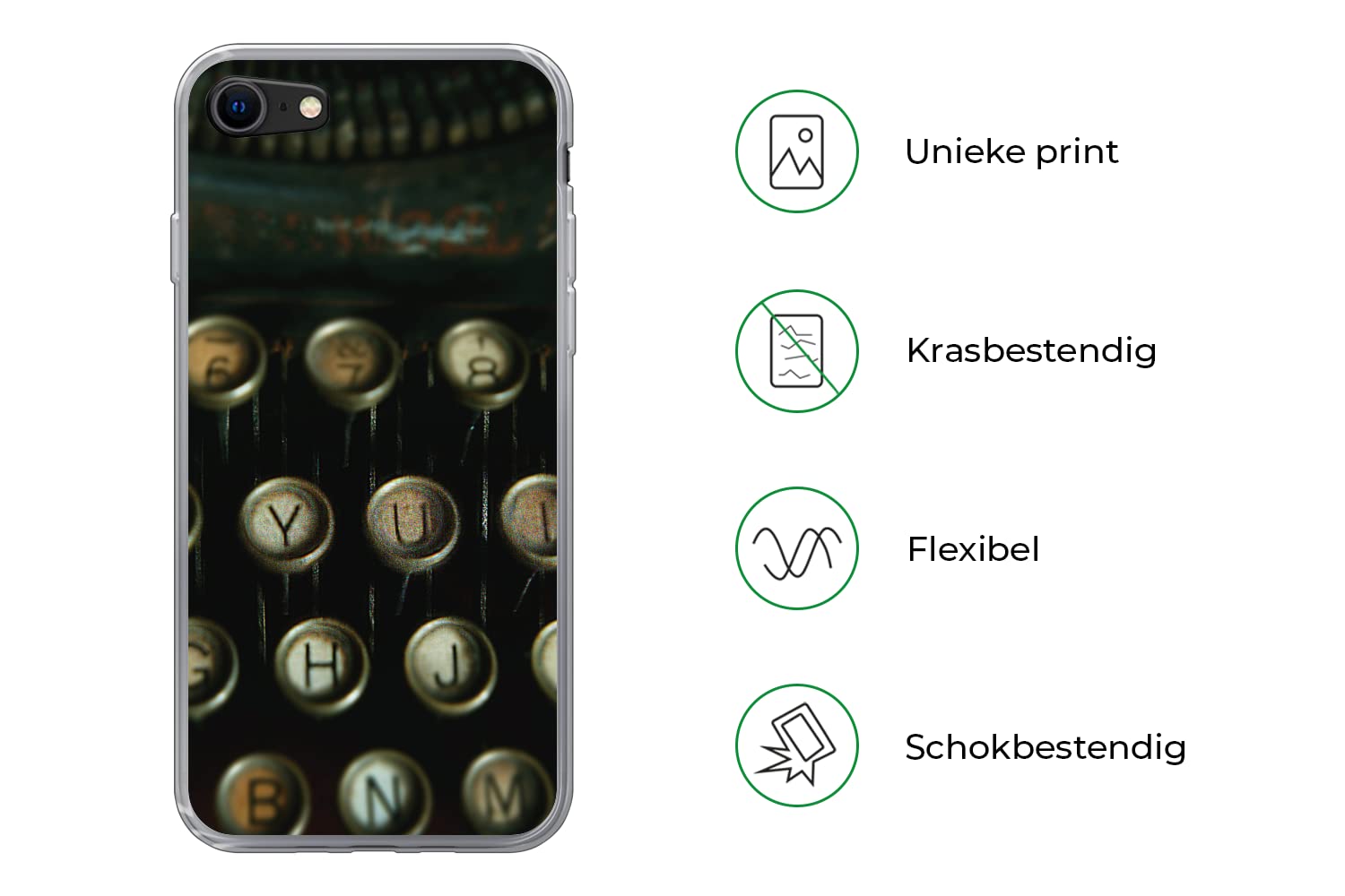 MuchoWow Funda para iPhone SE 2020 - Máquina de Escribir - Vintage - Teclado - Funda de Silicona/Funda Blanda para teléfono móvil
