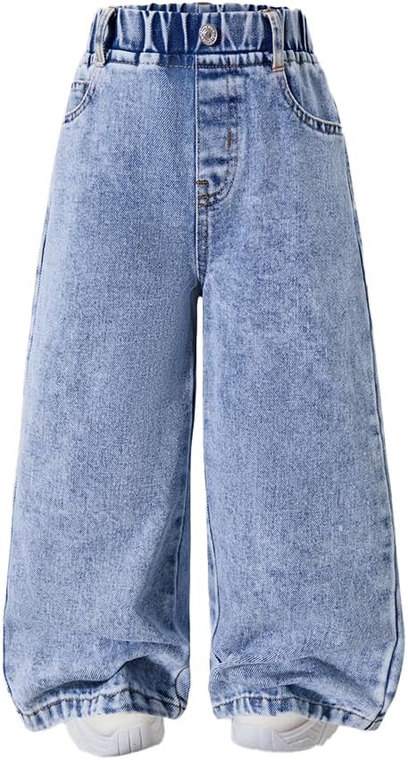 Nivne Tco Toddler Girls' Jeans Versatile Fashion Wide Leg Casual Elastic Waist Little Girls Baggy Denim Pants