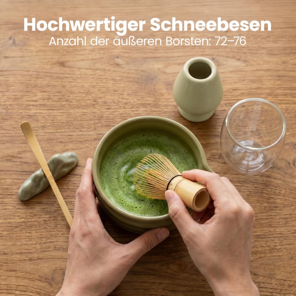 Lemontree Matcha Set - 7-teiliges Matcha Tee Set mit Bambus Besen, Keramik Schale, Matcha Löffel & Sieb - Lebensmittelecht, Spülmaschinenfest, Geschenkbox - Für Matcha-Liebhaber, Matcha Zubehör Set