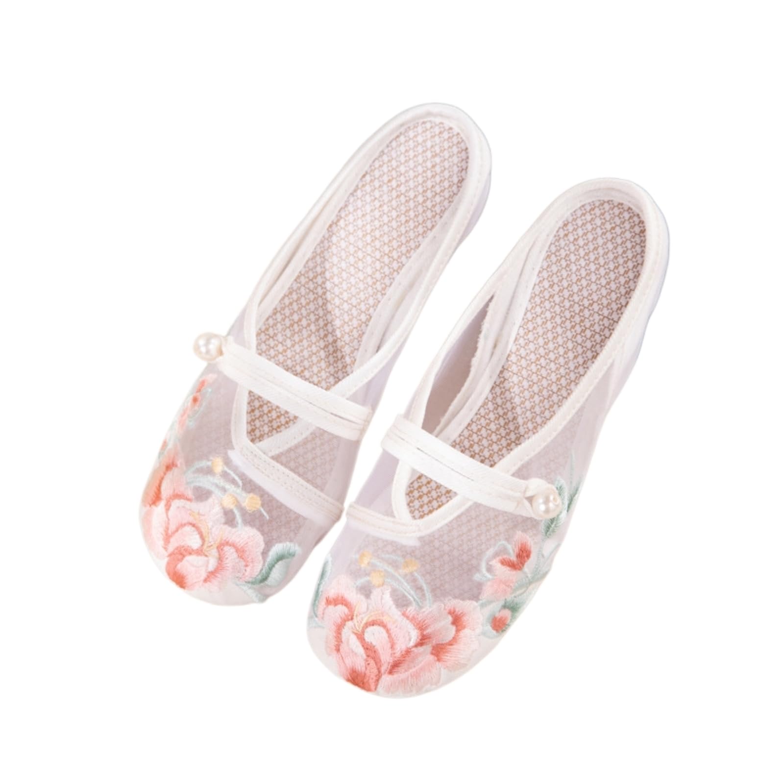 Gyios Women's White Clogs & Mules Floral Embroidery Mesh Mule Slippers, Slip-On Strap Flat Rubber Shoes For Dresses Pants Daily Wear-41