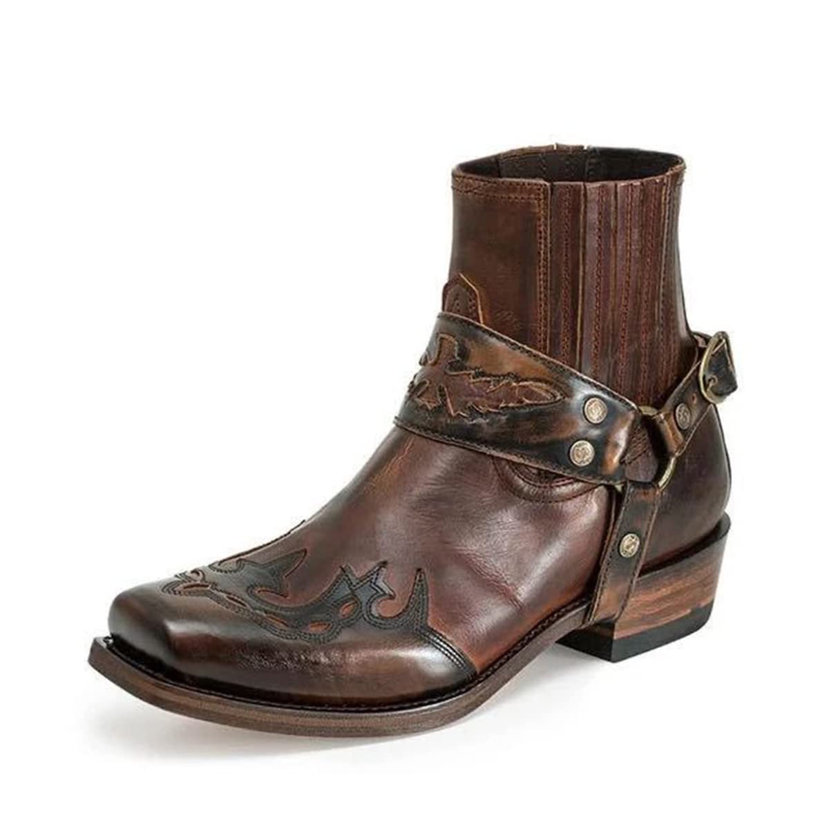 Bottes steampunk round head avec talon rough heel en cuir PU résistant outdoor