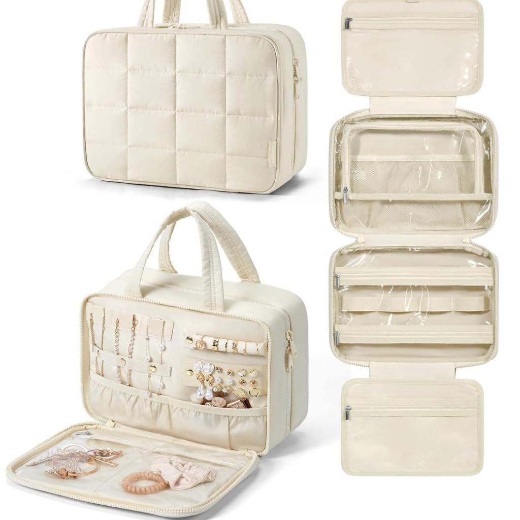 Organizer da viaggio per articoli da toeletta con scomparti multipli, impermeabile, in poliestere leggero, per viaggi di lavoro, Beige, 12x28x20cm, moderno
