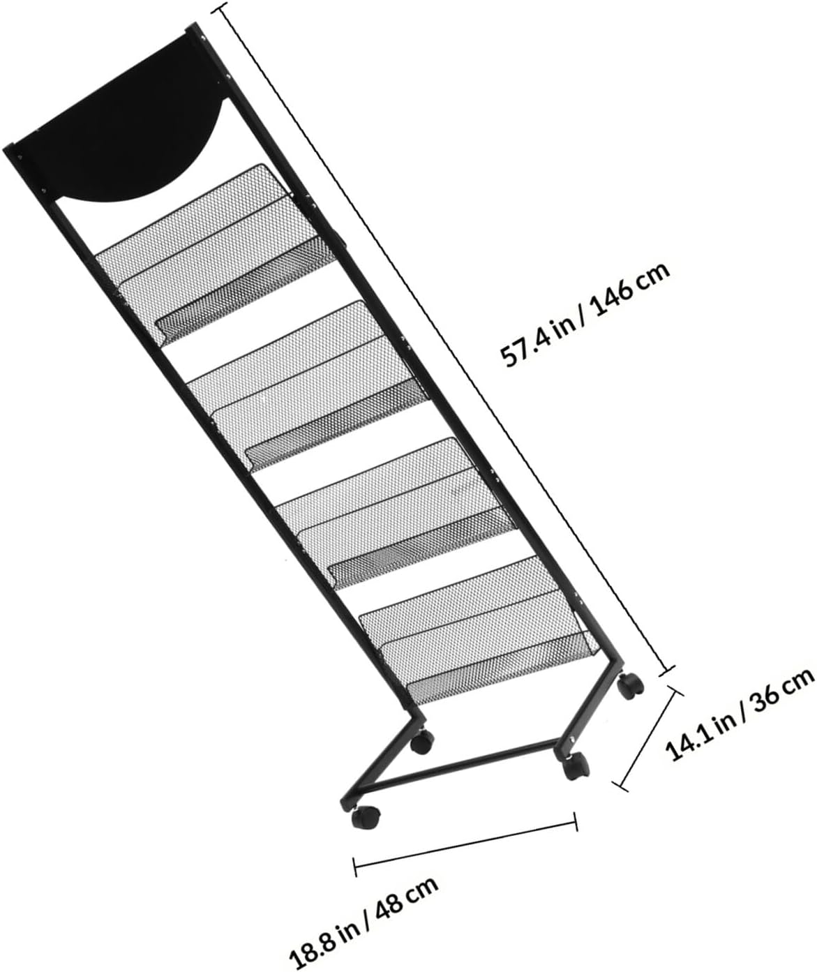 Healifty Multi-functional Literature Rack Magazine Holder Thickened Material and Wheels, Floor-standing Brochure and Newspaper Display Stand for Office, Exhibition, and Home Use, Black