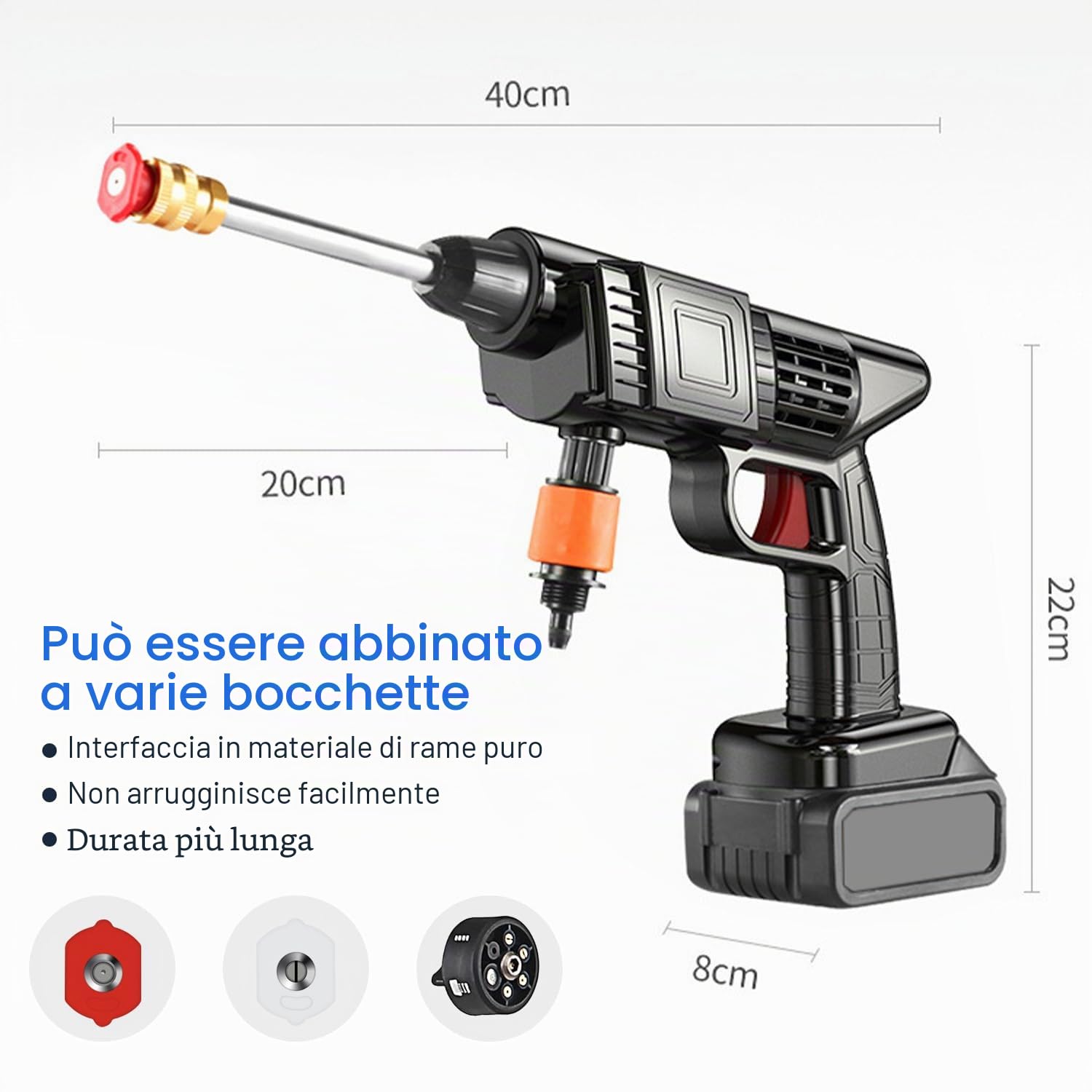 Idropulitrice a Batteria, 48V Max 90 Bar Idropulitrice Portatile con 2 Batteria, Ugello Multispruzzo 6 in 1, Tubo da 5M, Lancia di Prolunga, Strumento per La Pulizia Dell'auto da Esterno (Nero)