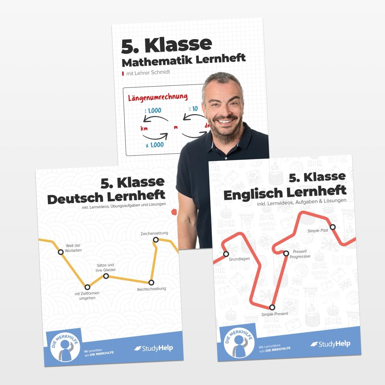 5. Klasse Hauptfächer Set komplett (Mathe, Deutsch, Englisch) / Lernheft, Übungsheft / Rechnen, Rechtschreibung, Übungen, Grammatik: Inkl. Aufgaben + Lösungen + Lernvideos
