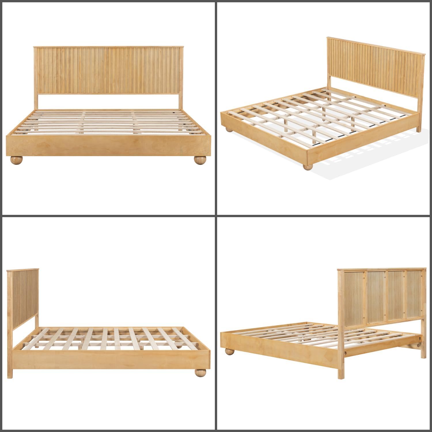 Merax Queen Size Bed Frame with Reeded Headboard, Natural Wood Platform Bed Frame with Sturdy Wooden Support Slats, No Box Spring Needed, Holds up to 800 Pounds, Noise-Free, Easy Assembly - Image 6