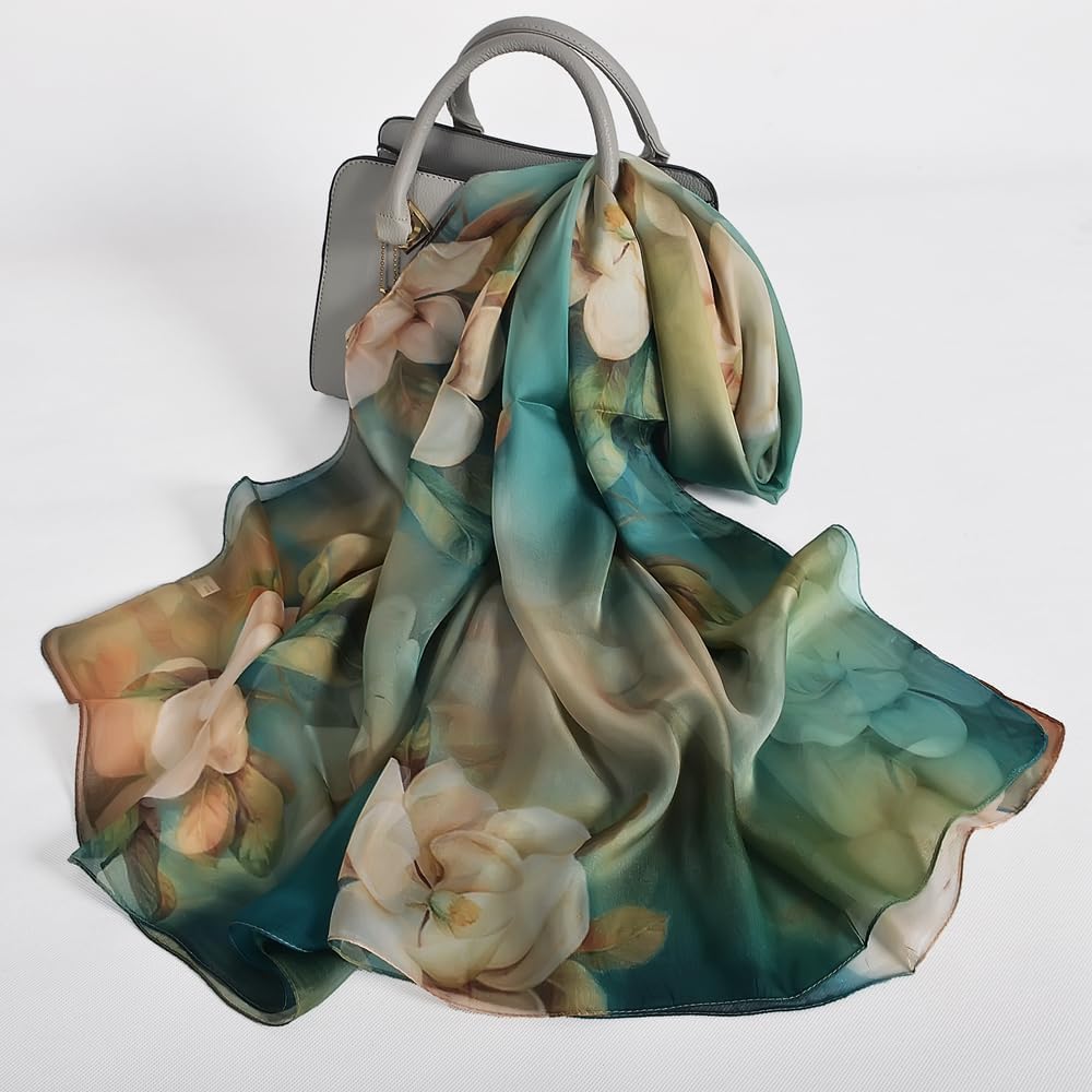 100% Mulberry Silk Women's Neck Silk Scarf-Lightweight Shawl,FLoral Print Beach Silk Wrap-Scarves for Photography - Image 5