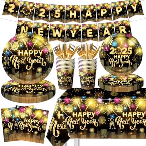 Amazon.com: Colorful New Year Party Tableware Set for 20 Guests, New ...