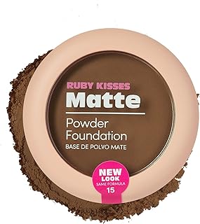 Ruby Kisses Powder Foundation Full Coverage Matte Foundation Long Lasting Face Makeup 0.35 oz. (Cognac)