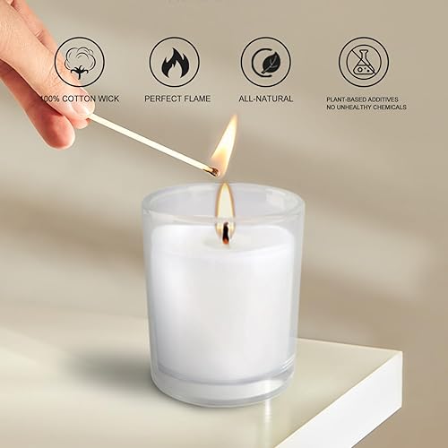 Miniatura 4 de Paquete de 20 velas votivas rellenas de vidrio transparente sin perfume de color blanco cálido. Vela de cera vertida a mano, regalo ideal para