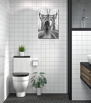 Sexy Painting on Canvas Wall Art Nude for Home Decor Living Room Black and White Erotic Girl's Back Picture for Toilet Bathroom Bar, Framed 16L x 12W