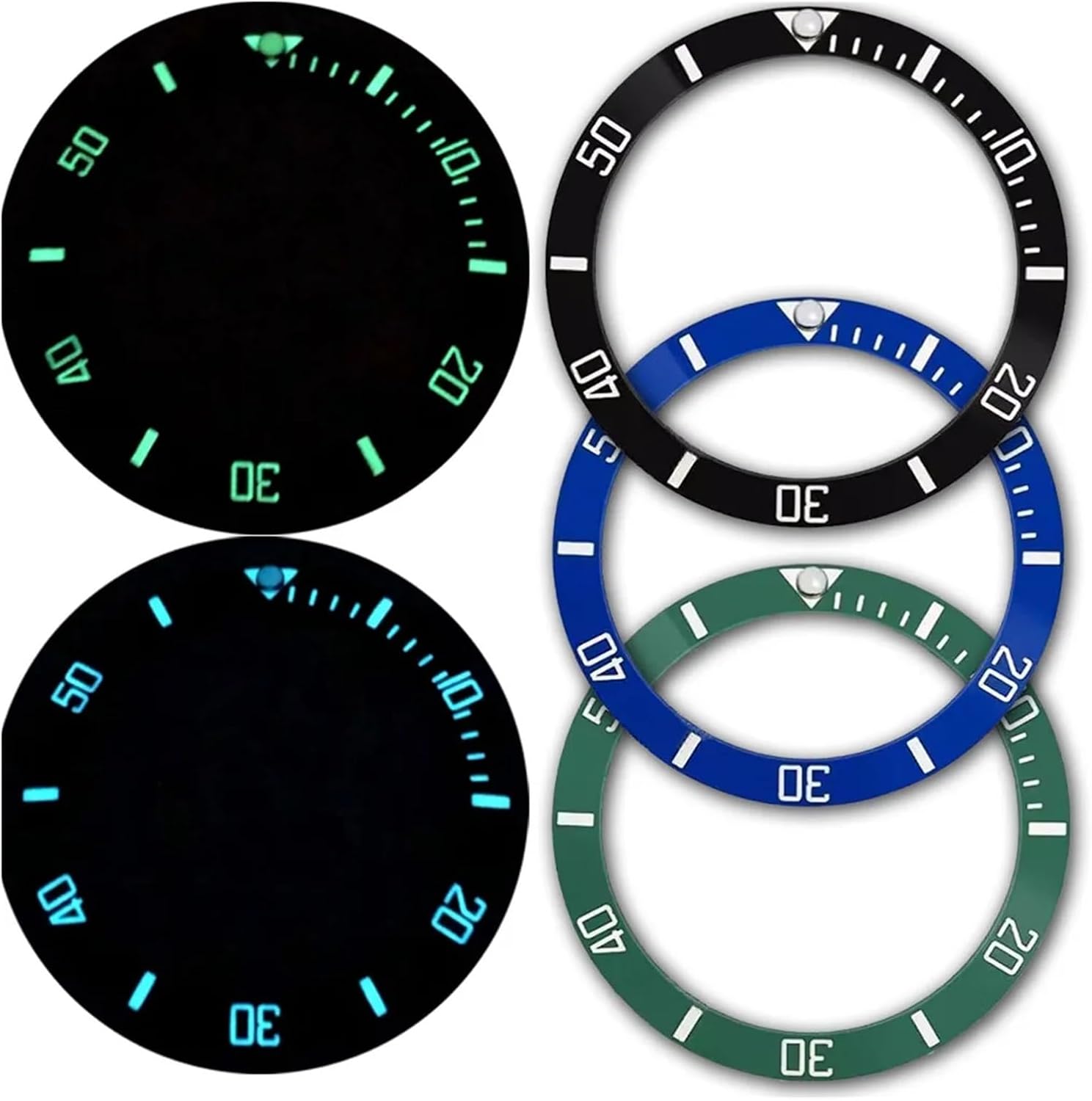 38MM C3 Super Luminous Black Blue Green Ceramics Bezel Sloping Diving Watch Insert Fit Sub Case Ring