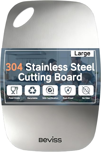 Cutting Board Non-Toxic, 304 Stainless Steel Cutting Board Double Sided, 15" x 11" Chopping Board for Kitchen, Dishwasher Safe Chopping Board for Meat, Vegetables or Fruit, Large