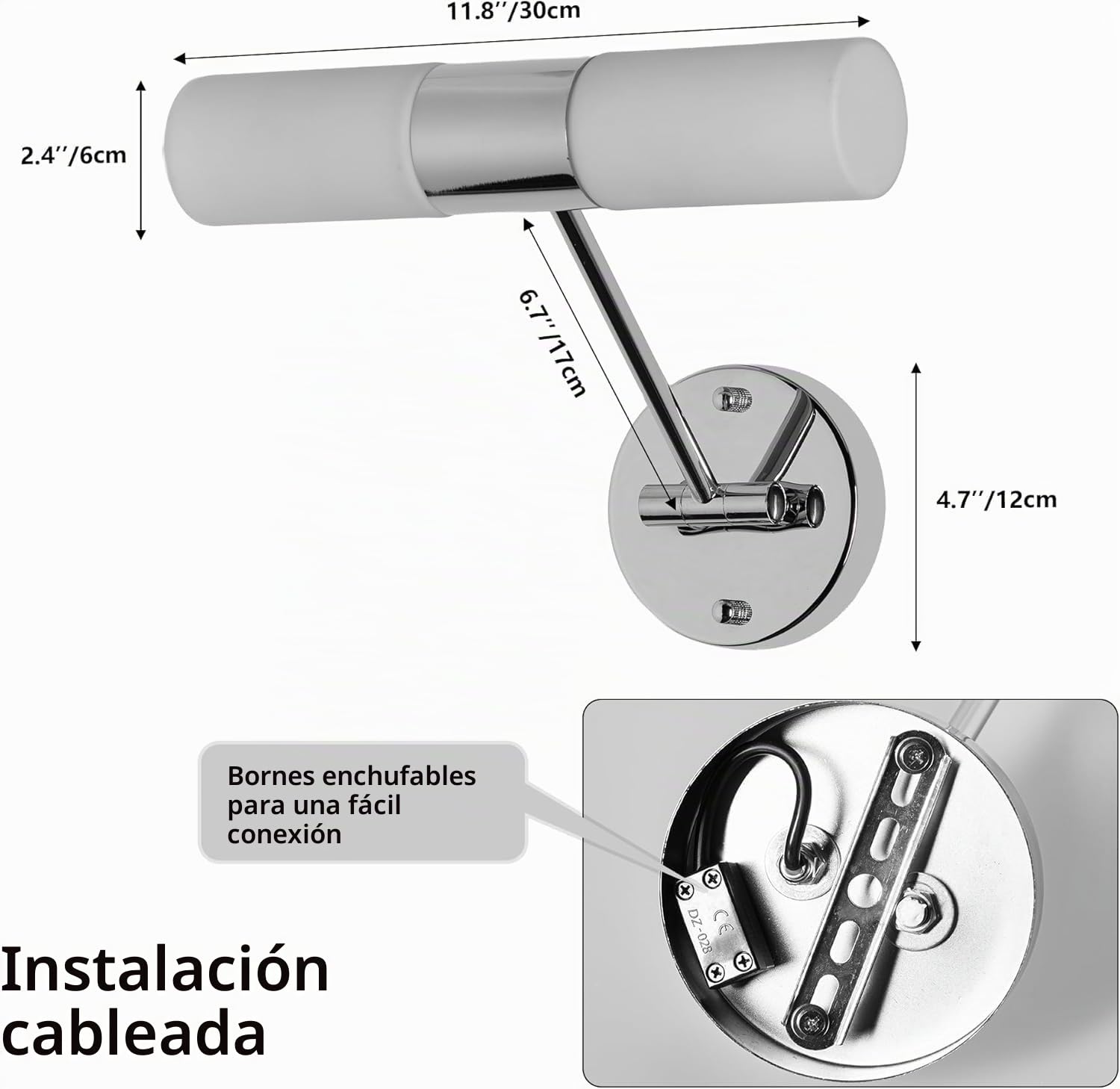 Alpinaluz Aplique de Pared 2×E14 con Cristal Opal y Metal Cromado IP44 | Brazo giratorio para orientar las dos luces en posición horizontal o vertical: baño, espejo, tocador, pasillo y dormitorio