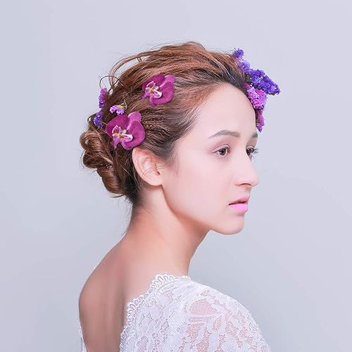 Miniatura 6 de 4 piezas de flores artificiales de seda Phalaenopsis, 20 cabezas de orquídea mariposa falsas moradas para boda, ramo floral, decoración de centros