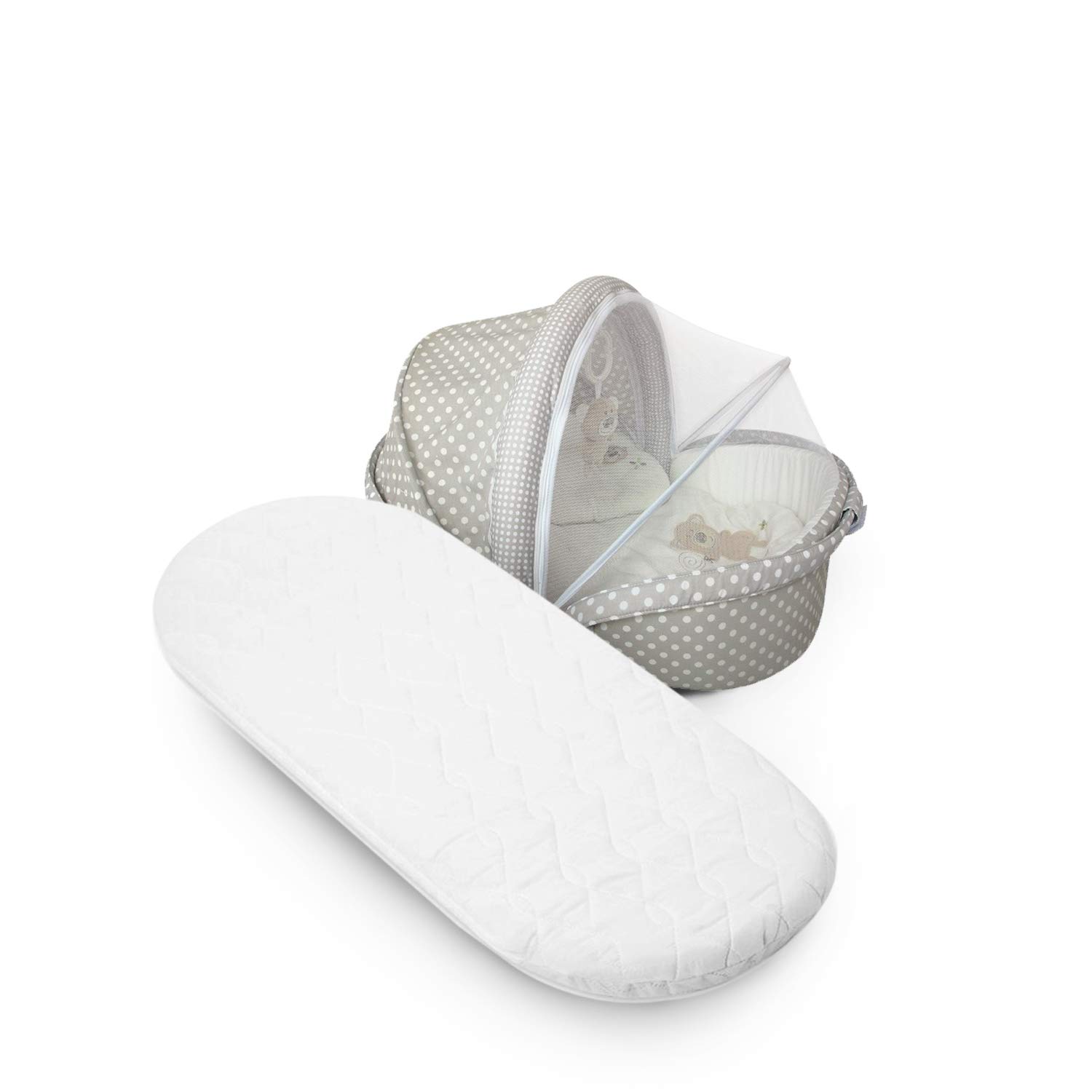 Brillars Moses Basket Mattress - Breathable Anti-Allergic Fit Crib/Cradle/Pram Oval Baby Cot Foam | Hypoallergenic Cover (74 x 30 x 4cm)