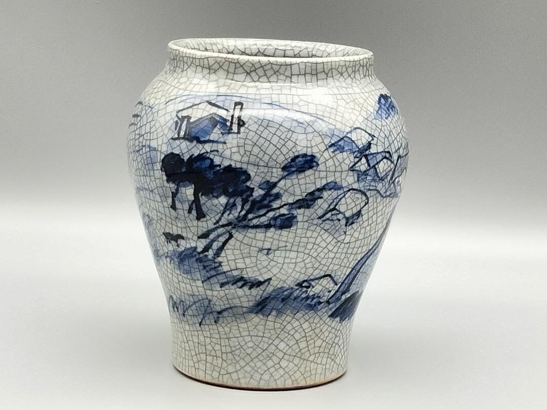 小笠原長春作 青磁貫入青島風景小壷