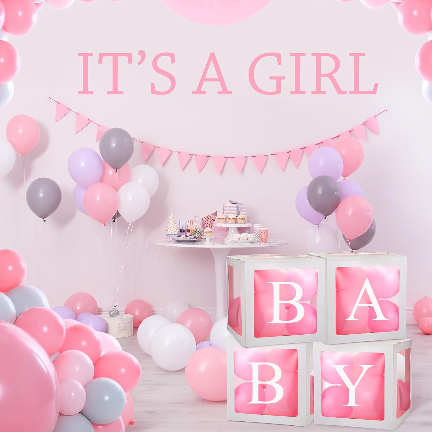 20 Pcs Transparent Balloon Boxes Baby Boxes with 165 Letters Clear Balloon Box Blocks for Baby Shower Gender Reveal Grad Birthday Party Bridal Wedding Anniversary Backdrop Decoration (White)