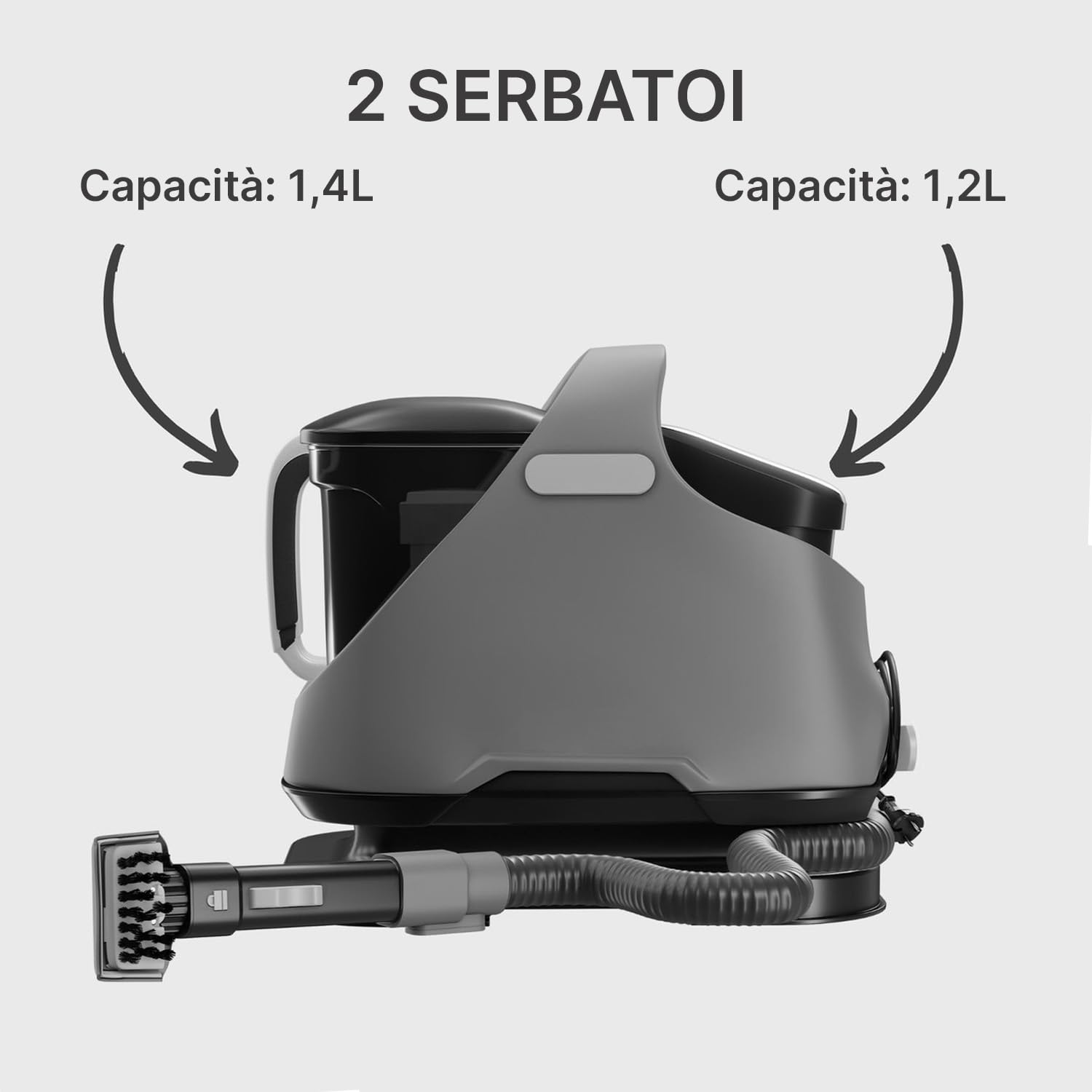 Avilia Máquina aspiradora para alfombras – Lava moquetas – Lava Interiores del Coche Cable de 3 Metros, depósitos de 1,4 L y 1,2 L Tecnología Avanzada para una Limpieza Impecable. Gris Oscuro y Negro