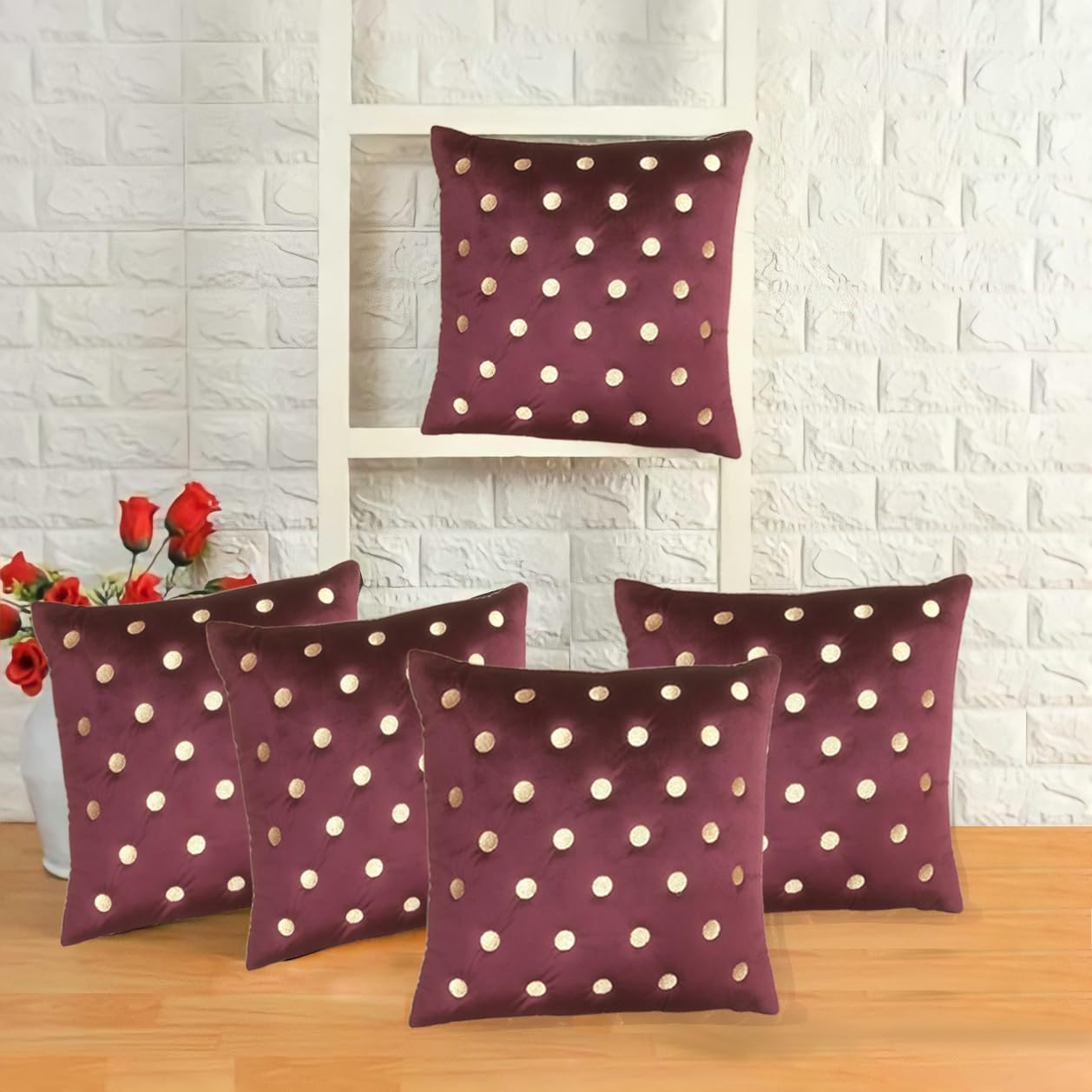 IM FAB Polka Emboridery Velvet Fabric Decorative Throw Cushion Cover 16X16 Set of 5 (B0CR6P92N8) Amazon Price History, Amazon Price Tracker