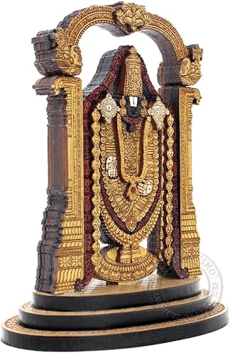 Miniatura 3 de Estatua tallada en madera Tirupati Balaji de 4 pulgadas en maderas duras exóticas - Ídolo Venkateswara de madera hecha a mano de varias capas para