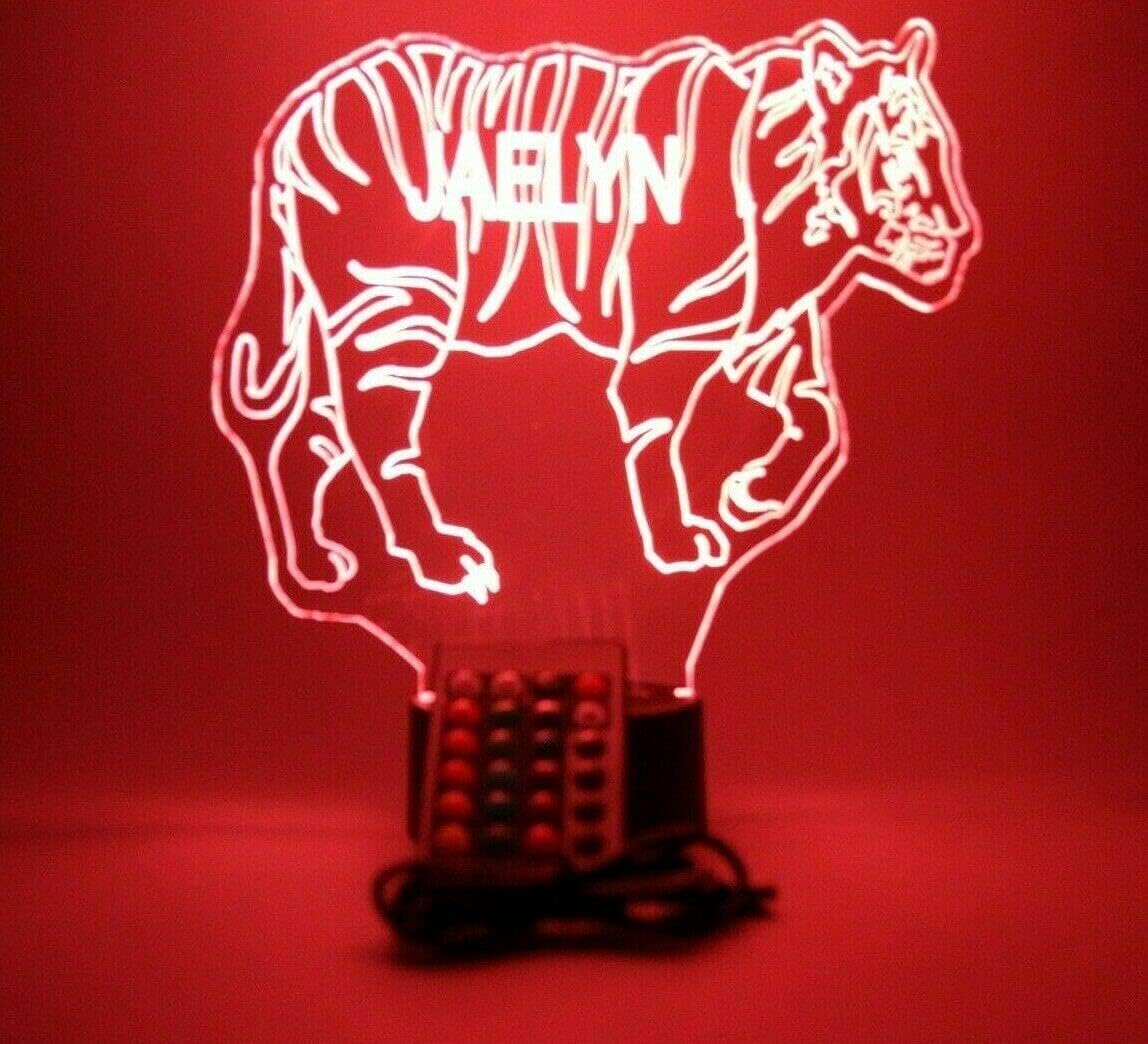 MIRROR MANIA Tiger Light Up Night Light Lamp LED Free Engraved Custom Name Personalized Large Strong Wild Tiger Animal Room Decor with Remote, 16 Color Options, Dimmer, It's Wow, Great Gift