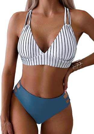 Tainehs Womens Push Up V Neck Bikini Sets Criss Cross Back Two Piece Bathing Suit