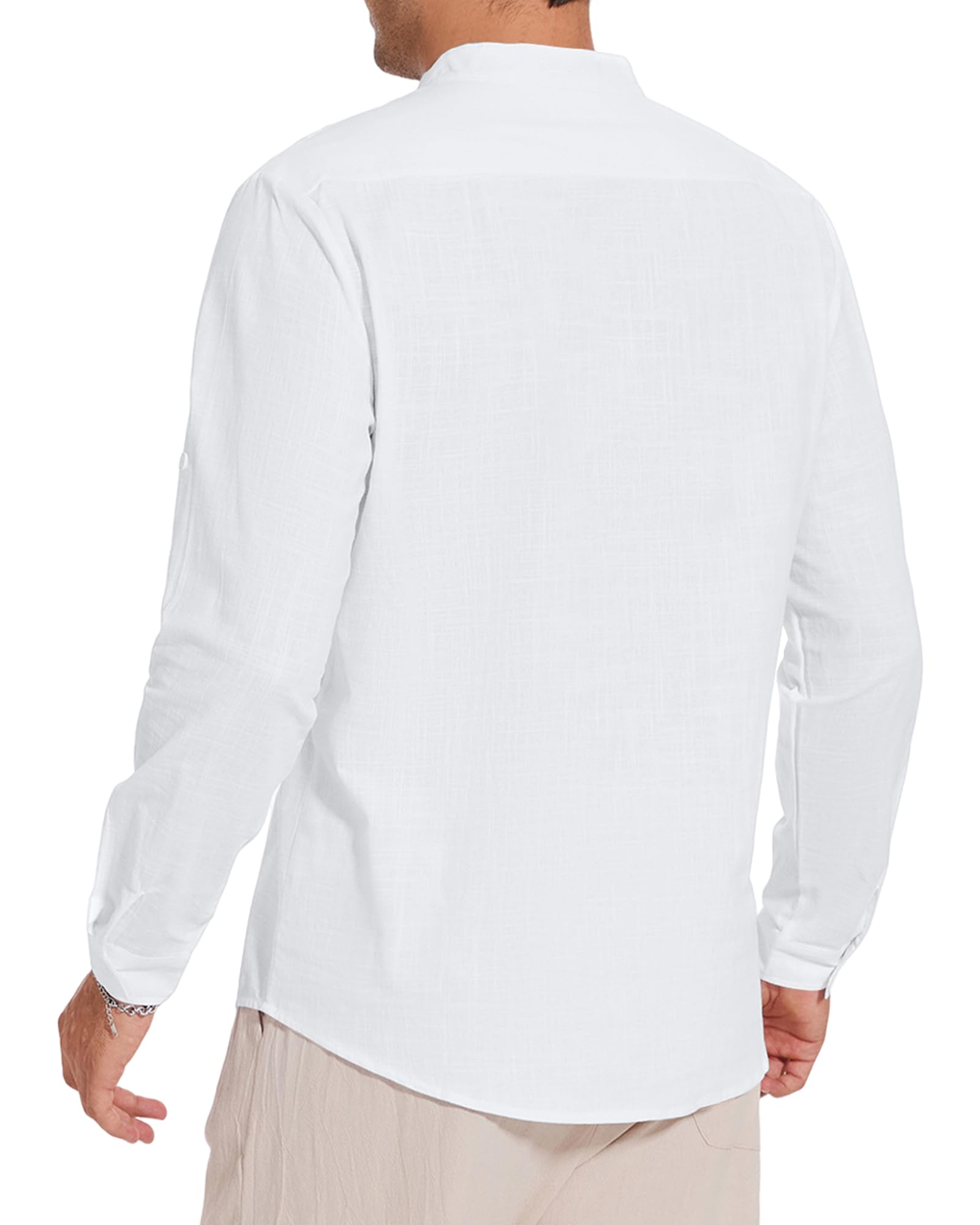 YAOBAOLE Chemise Lin Homme Manches Longues Chemisette Décontractée Homme Col Mao Chemise Eté Leger de Plage