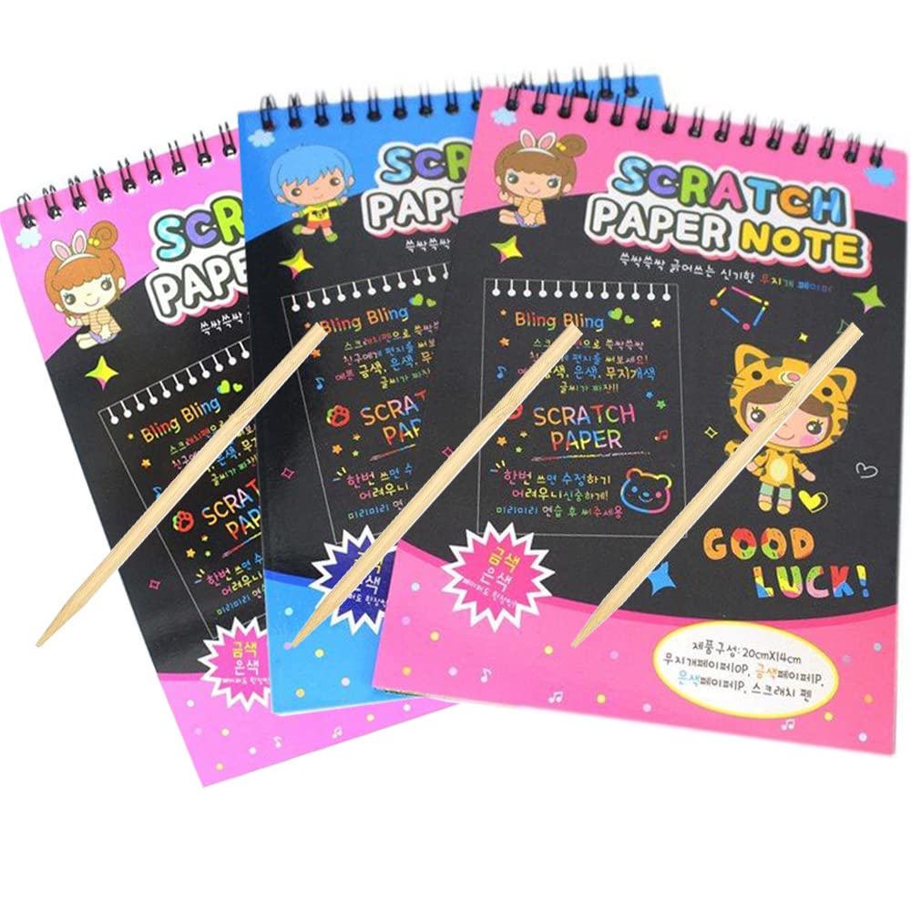 3Pc (30 Pages) A5 Unique Rainbow Magic Colorful Mandala Art Drawing Scribble Fun Activity Black Scratch Paper Note Book Kids Adults Birthday Return Gifts Hotel Cafe Memo Menu Pad Stick