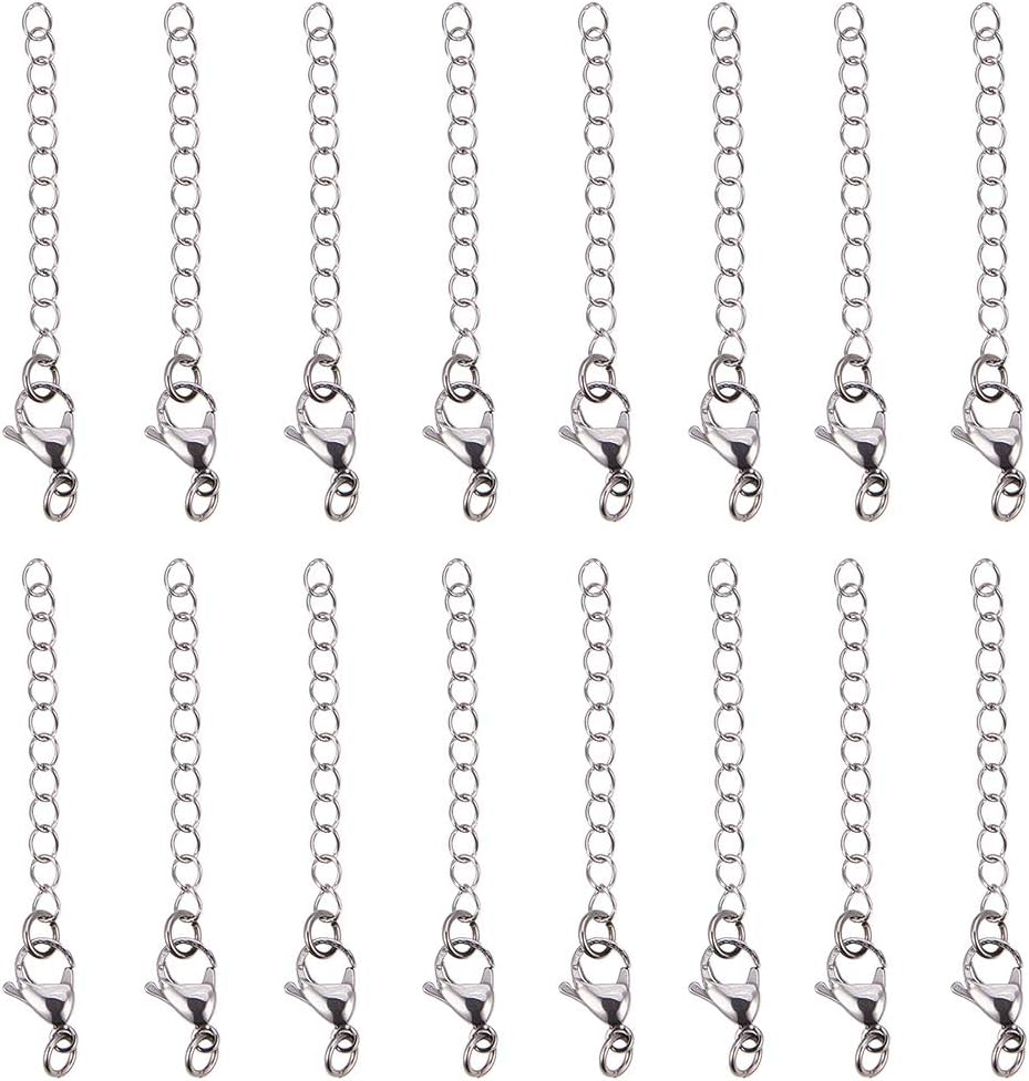 PH PandaHall 20pcs 304 Stainless Steel Necklace Extenders, 2.2 Inch Bracelet Extender Chain Jewelry Chain Extension Set with Lobster Claw Clasps for Choker Anklet Necklaces DIY Jewelry Crafts Making