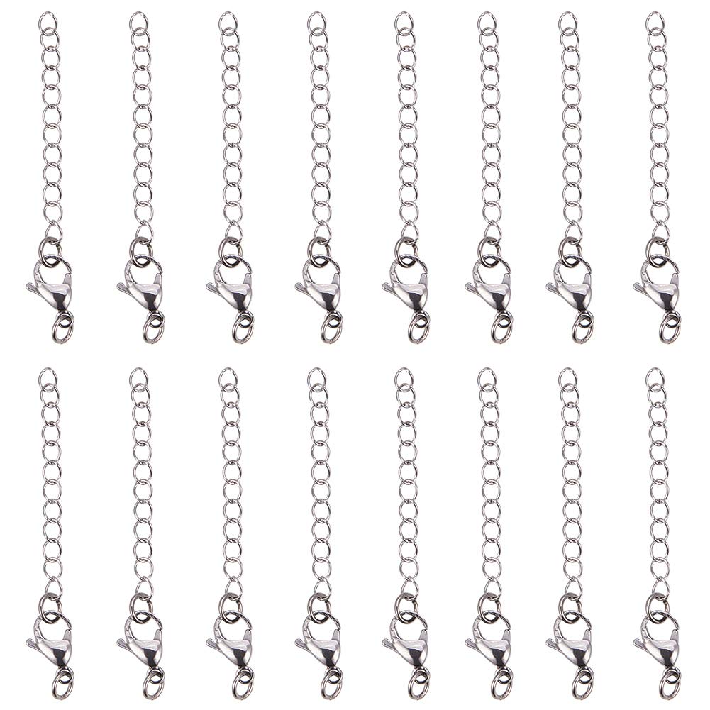 PH PandaHall 20pcs 304 Stainless Steel Necklace Extenders, 2.2 Inch Bracelet Extender Chain Jewelry Chain Extension Set with Lobster Claw Clasps for Choker Anklet Necklaces DIY Jewelry Crafts Making