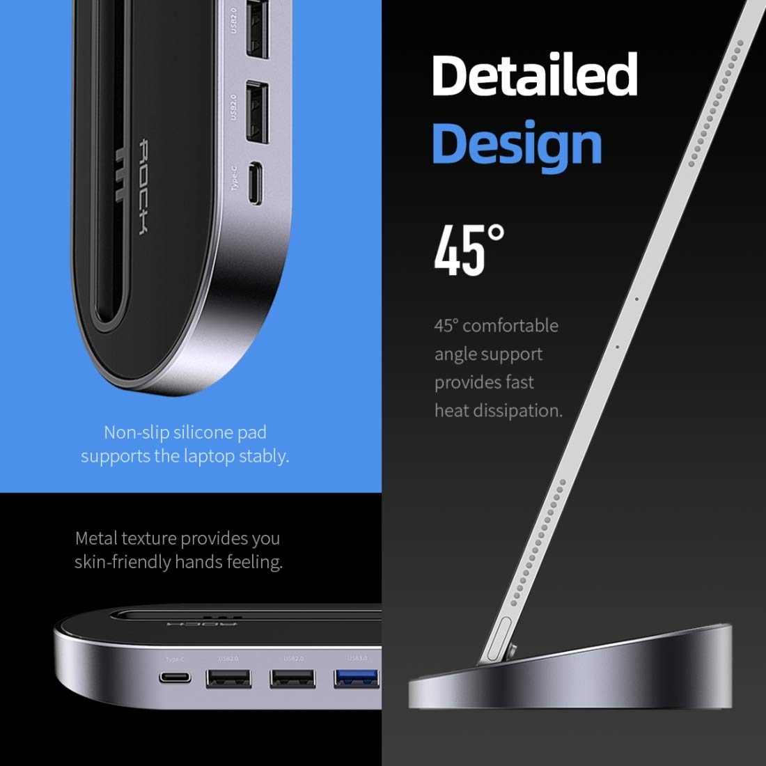 HUB USB Docking Station Splitter Multi-Function HUB Laptop Stand Base 12 in 1 USB 3-C/Type-C + 2 USB 2.0 + 2 USB 3.0 + Porta RJ45 Ethernet Gigabit + VGA + HDMI con TF Card SD/Slot & 3.5mm Jack DAT