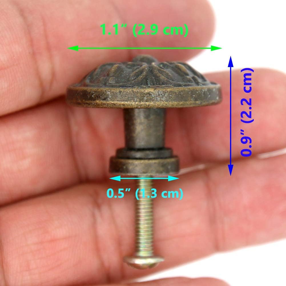 LXZ 8 PCs Vintage Antique Bronze Knob Handles - Drawer Knob Pulls with Embossing, Diameter 1.1-in (29 mm) Height 0.9-in (22 mm)