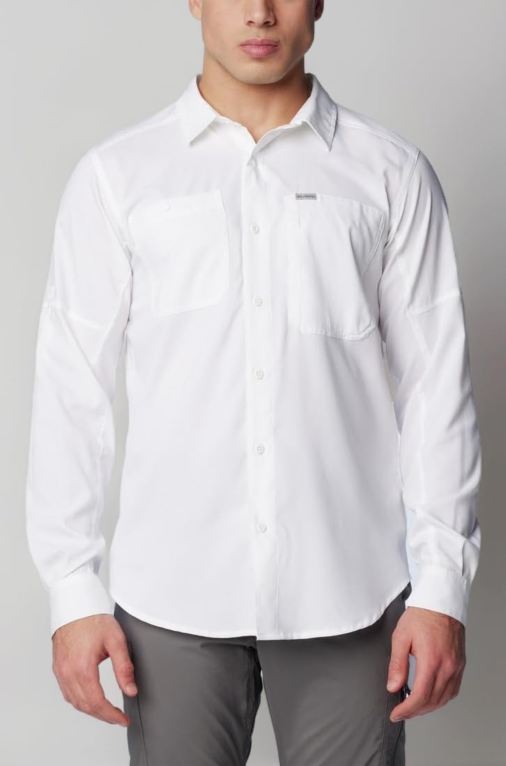 Men White Omni Wick Silver Ridge Utility Lite Long Sleeve Hiking | Trekking | Camping | Safari Shirt, M
