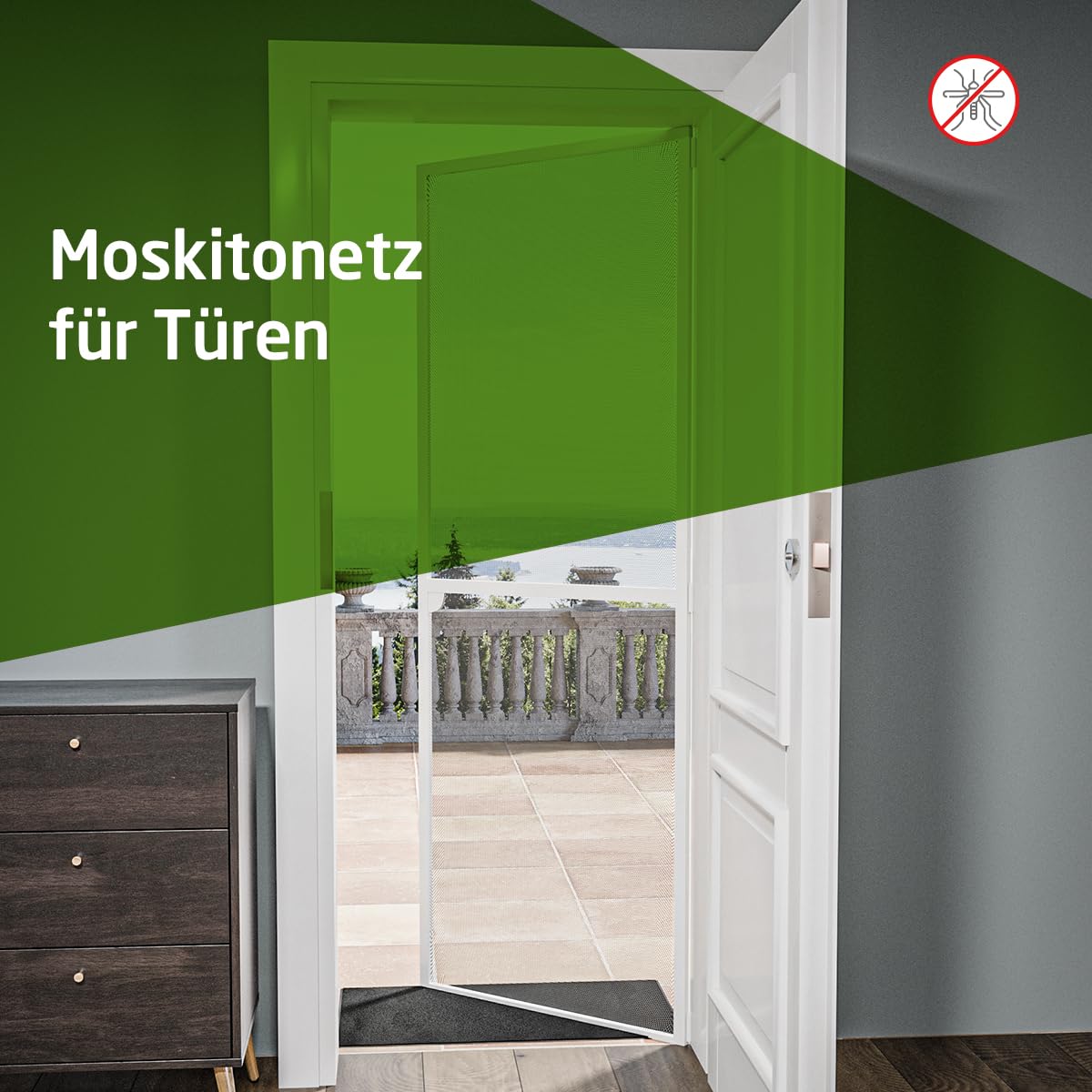 Amig - Moskitonetz für Türen | 100 x 220 cm | Effektiver Schutz | Anpassbar | Komplettset mit Rahmen, Netz und Zubehör | Aluminium und Fiberglas | Weiß/Grau | Mückenschutz
