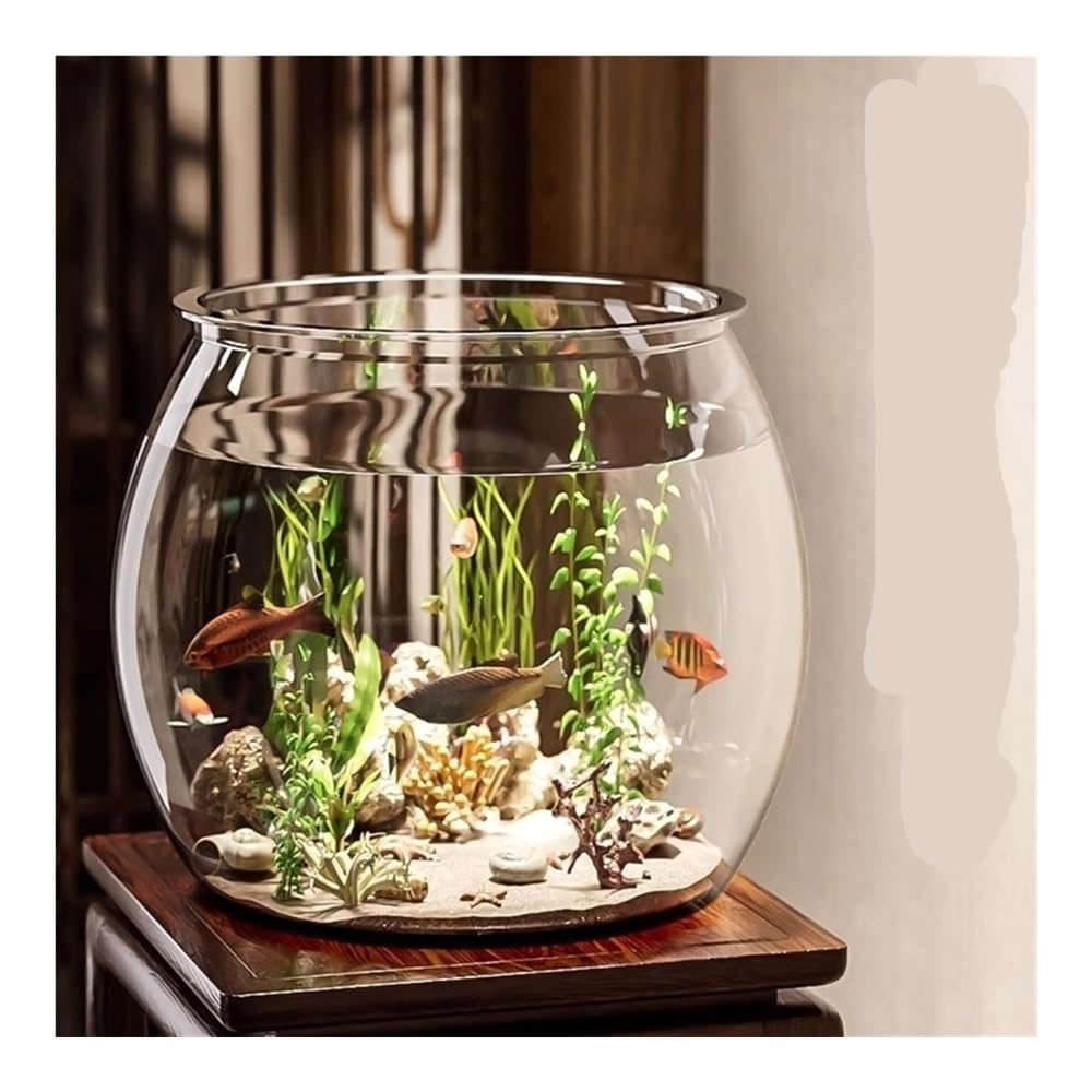 pecera Tanque pequeño de Pet translúcido Redondo de una Sola Pieza for Peces, de imitación de Vidrio, for Sala de Estar, Oficina, Escritorio.(18.5cm)